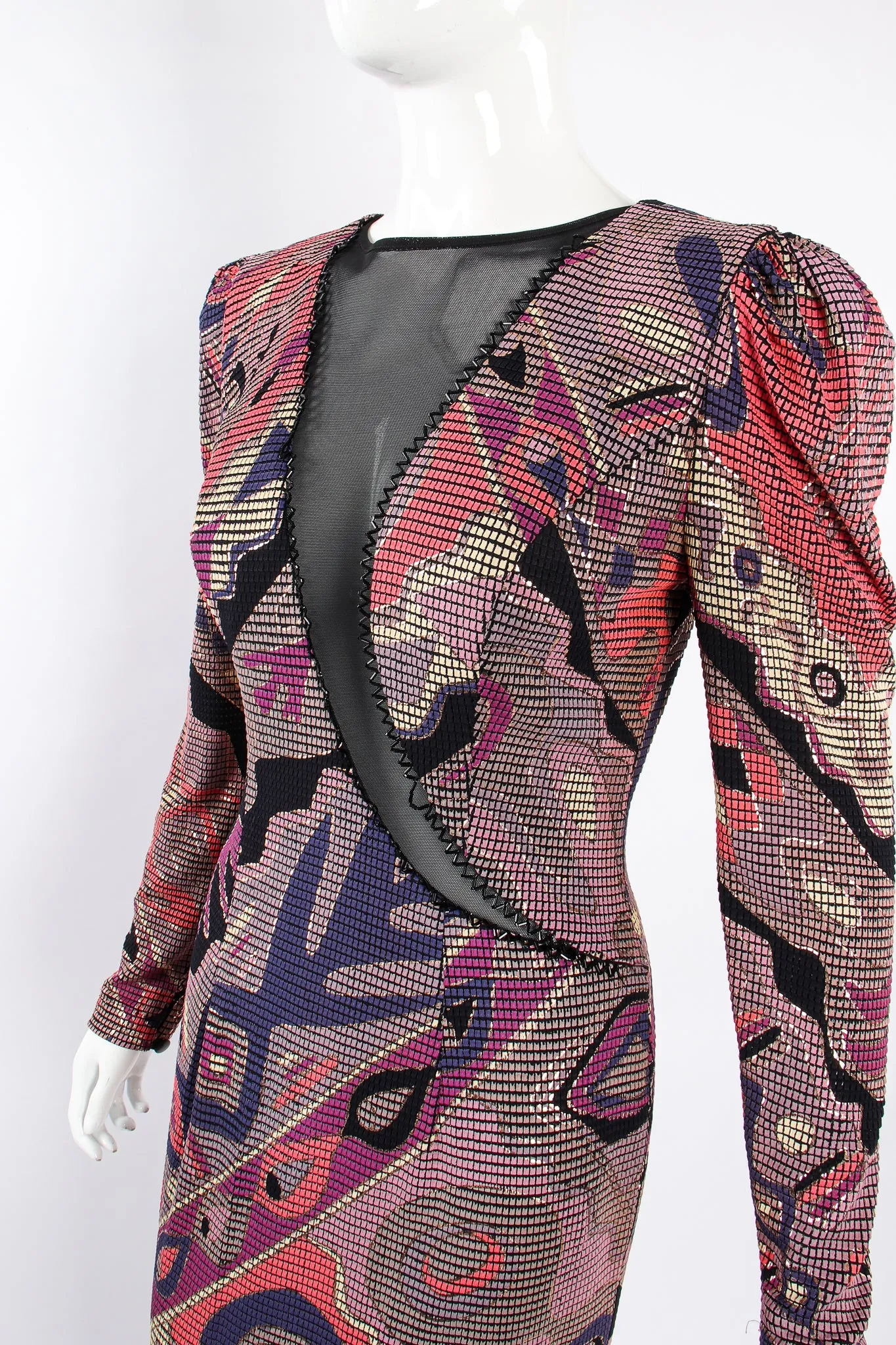 Asymmetrical Mosaic Mesh Cutout Dress