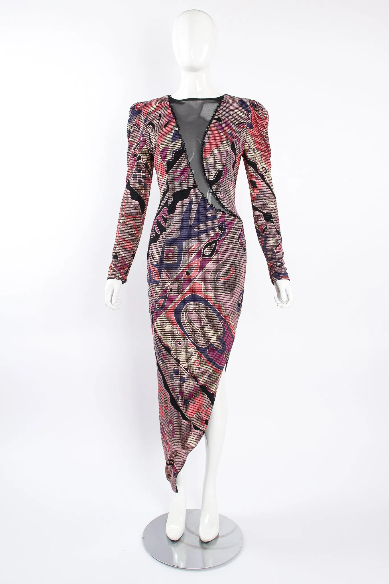 Asymmetrical Mosaic Mesh Cutout Dress