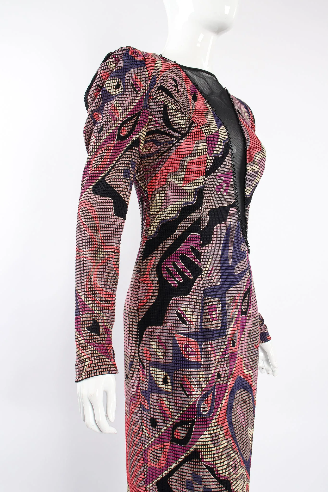Asymmetrical Mosaic Mesh Cutout Dress