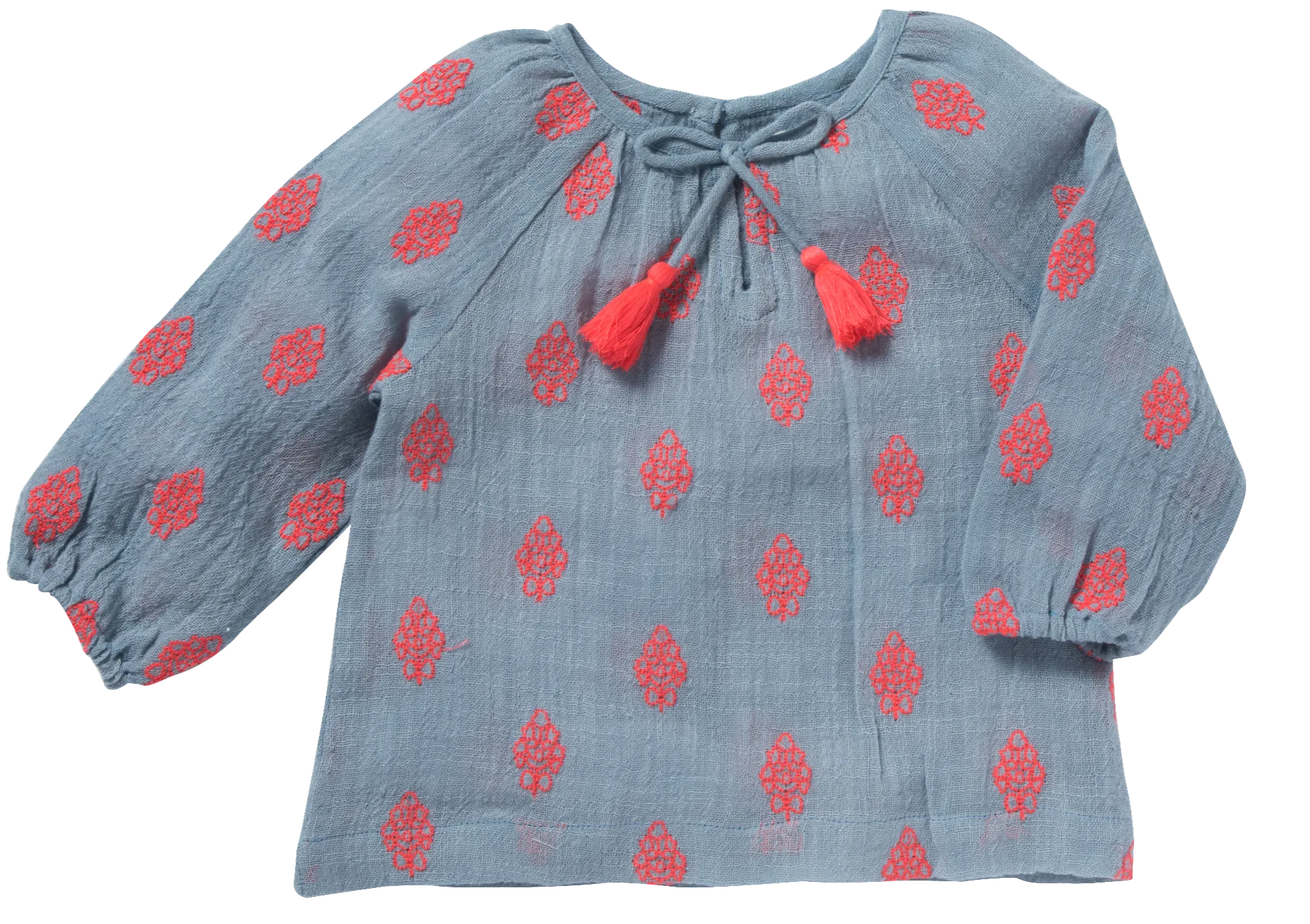 Baby Girl Pompom Blue Flowers Blouse