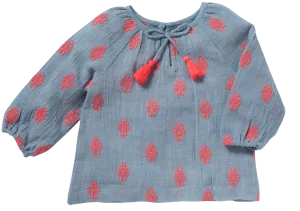 Baby Girl Pompom Blue Flowers Blouse