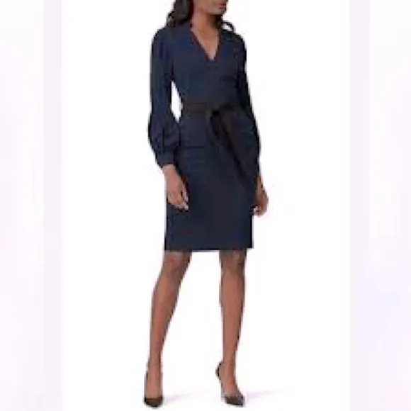 Badley Mischka navy Tuxedo sheath dress