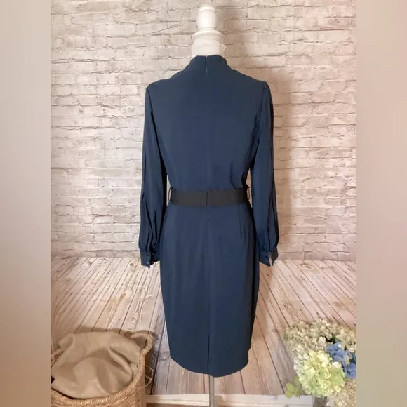Badley Mischka navy Tuxedo sheath dress