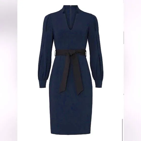 Badley Mischka navy Tuxedo sheath dress