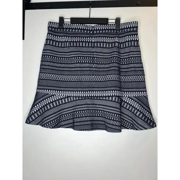 Banana Republic Pencil Skirt Midi Blue Ruffle Flare Womens 14 Tribal Print NWT