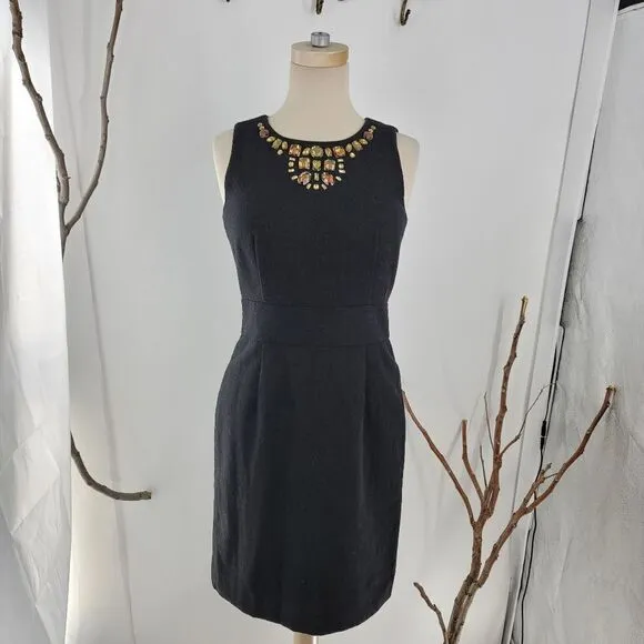Banana republic bejeweled neckline wool blend sheath dress