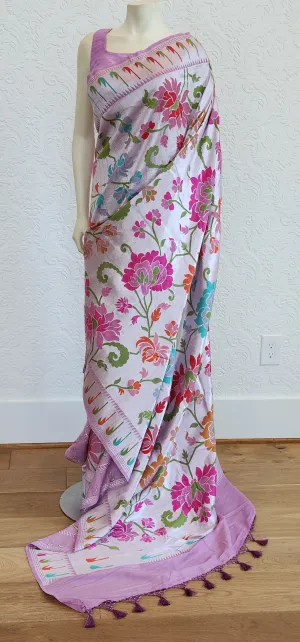 Banaras Tussar Georgette Saree in Lavender W/ Custom Blouse.