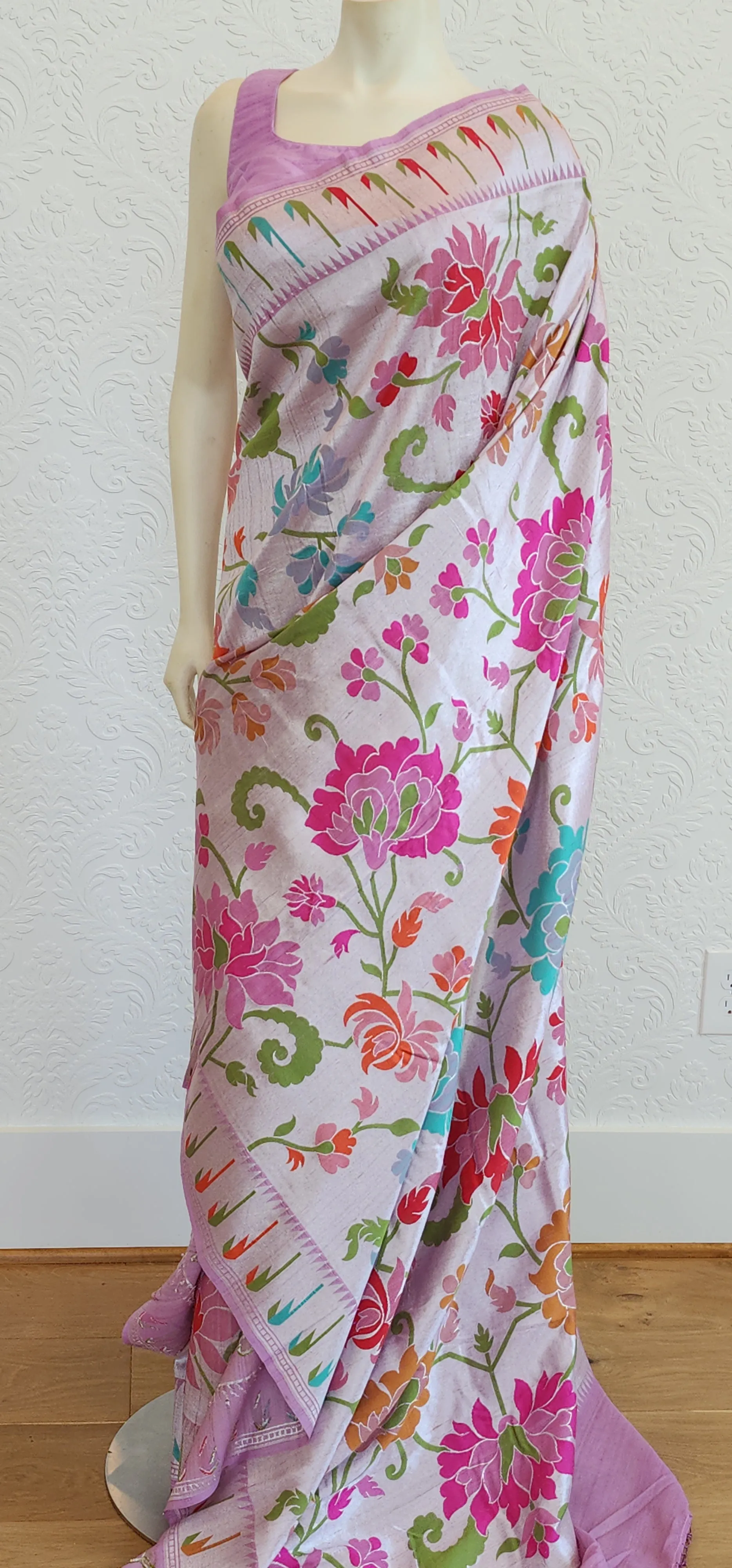 Banaras Tussar Georgette Saree in Lavender W/ Custom Blouse.