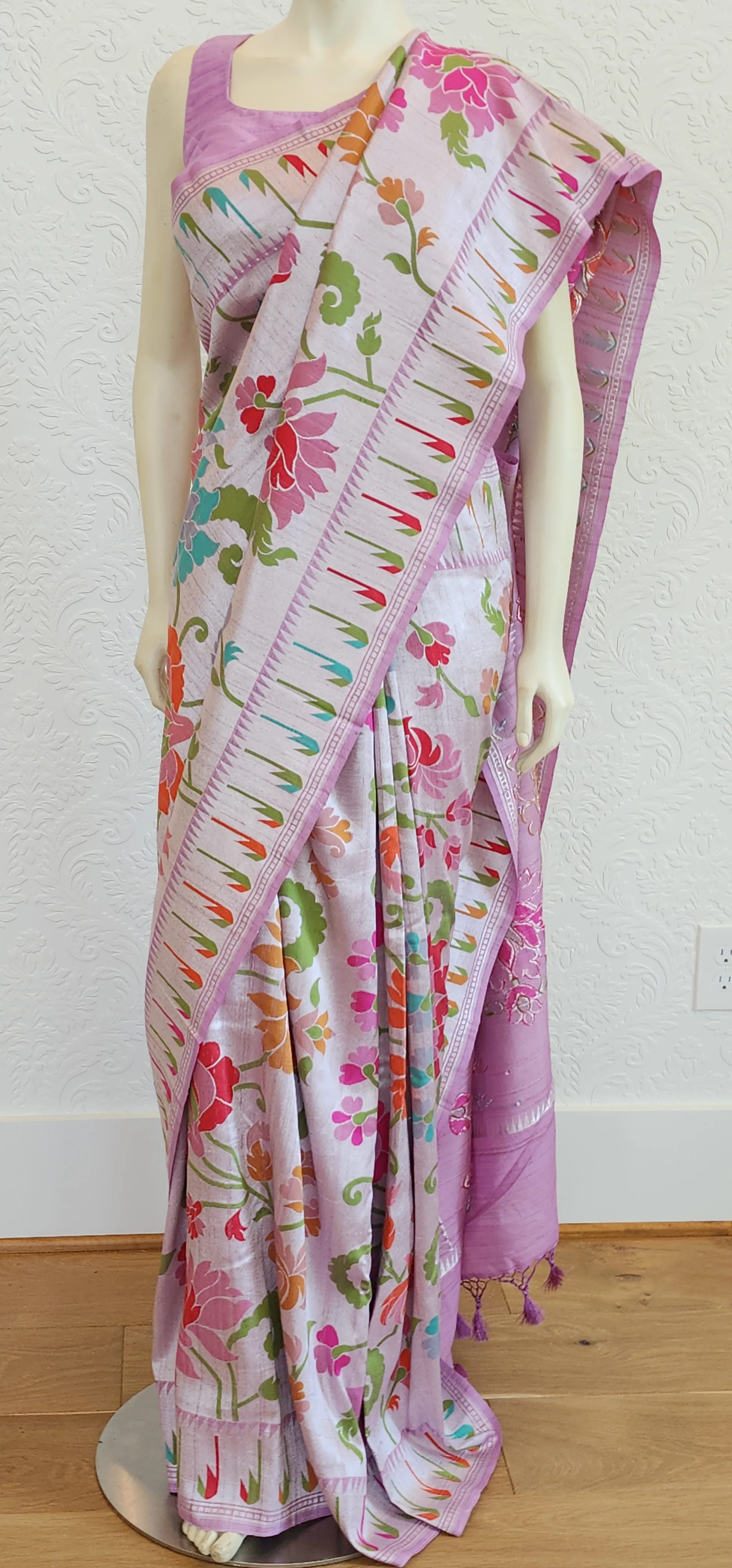 Banaras Tussar Georgette Saree in Lavender W/ Custom Blouse.