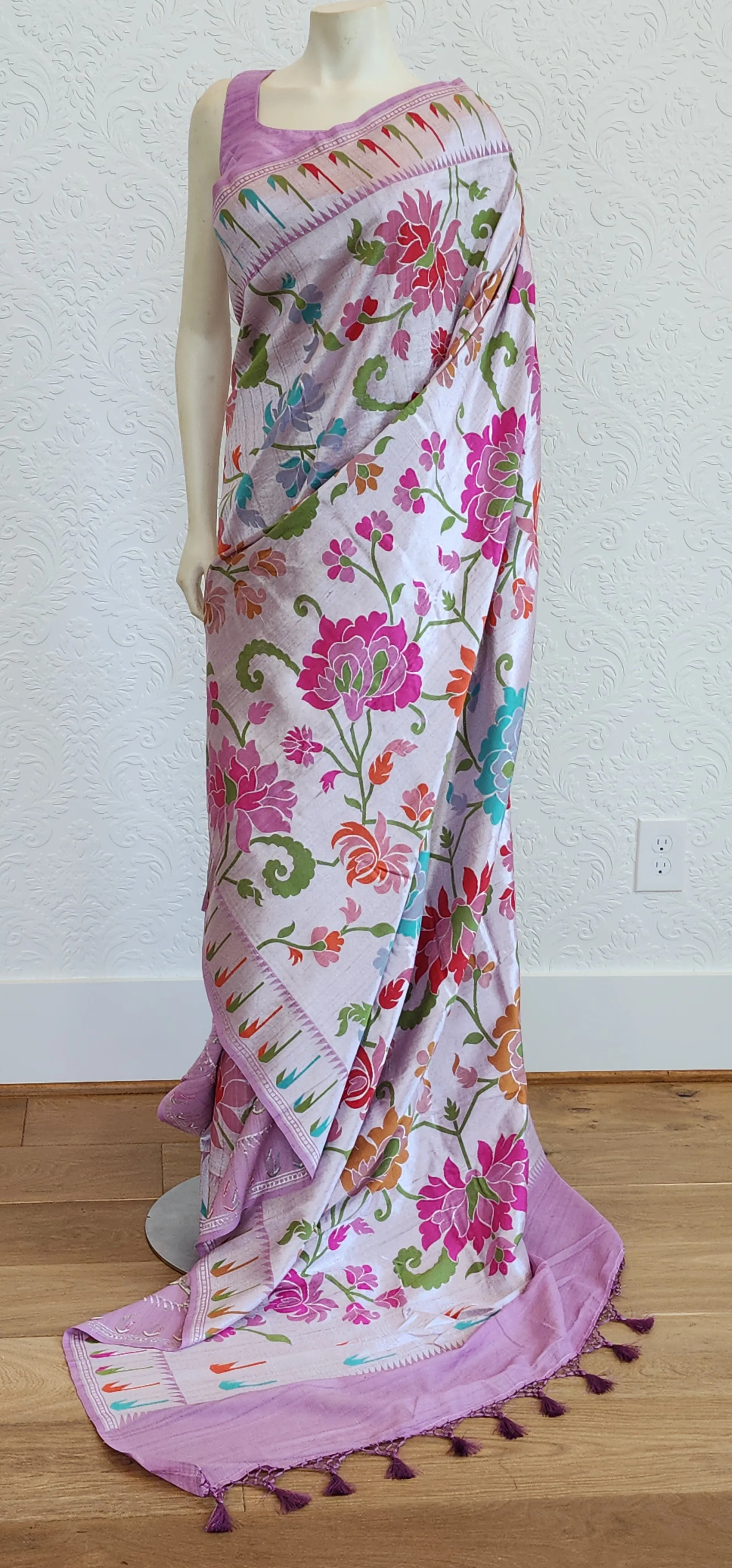 Banaras Tussar Georgette Saree in Lavender W/ Custom Blouse.