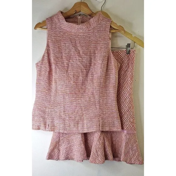 BANDOLINO Tweed Skirt Set Sz 4 w/Belt Clueless Mean Girl Pink Preppy Academia