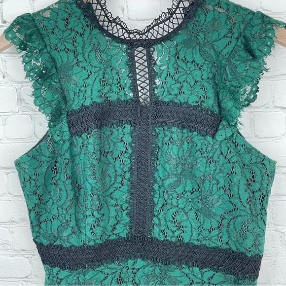 BARDOT Latoya Hunt Green Lace Sheath Midi Dress size US 8/M