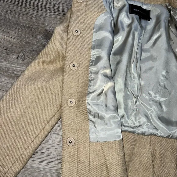 BCBG Max Azria Oatmeal Peplum Cropped Classy Professional Blazer Sz Small