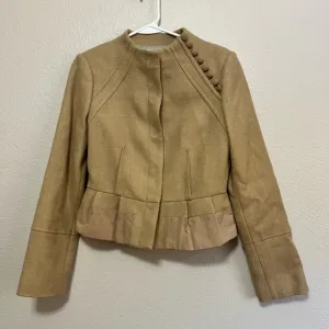 BCBG Max Azria Oatmeal Peplum Cropped Classy Professional Blazer Sz Small