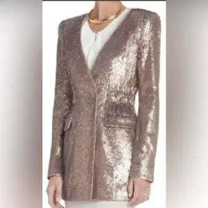 BCBGMaxazria Haden sequin long blazer in bare pink color Size Medium
