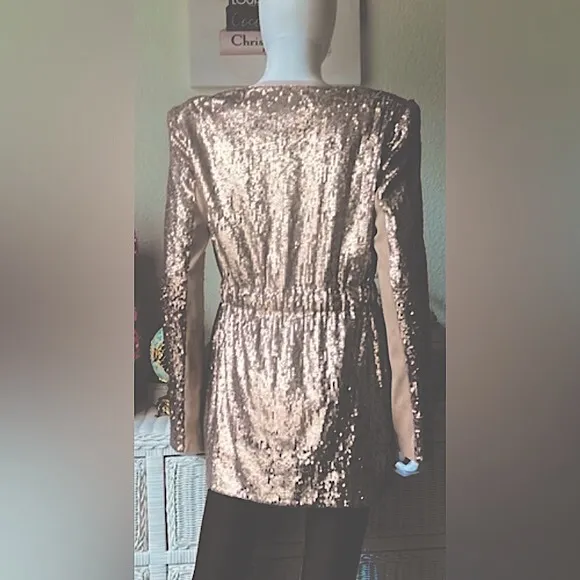 BCBGMaxazria Haden sequin long blazer in bare pink color Size Medium