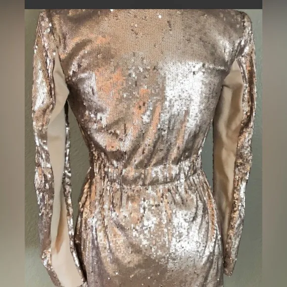 BCBGMaxazria Haden sequin long blazer in bare pink color Size Medium