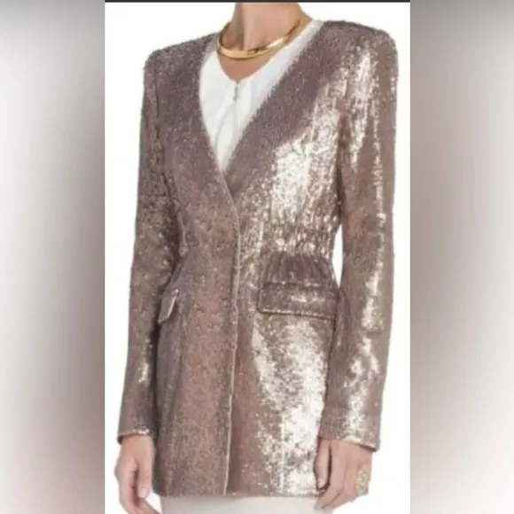 BCBGMaxazria Haden sequin long blazer in bare pink color Size Medium