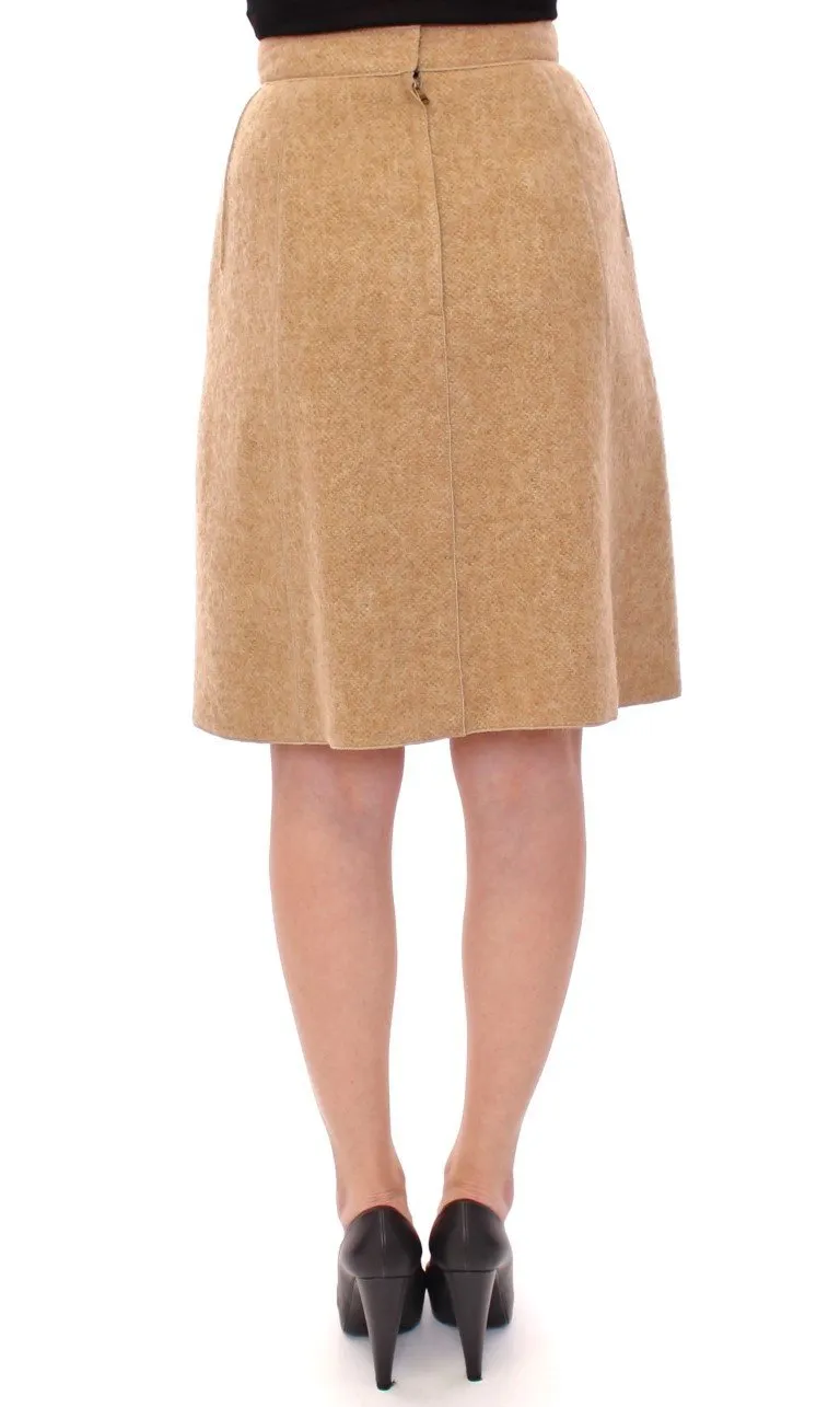 Beautiful Beige Alpaca Knee Length Skirt for Women