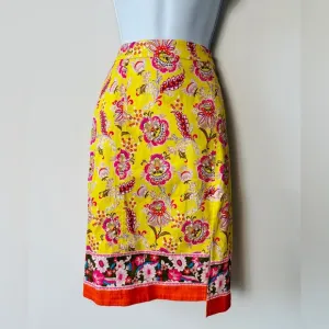 Beautiful Yellow Floral &amp; Paisley Print Front Split Pencil Skirt By Maeve Size 4