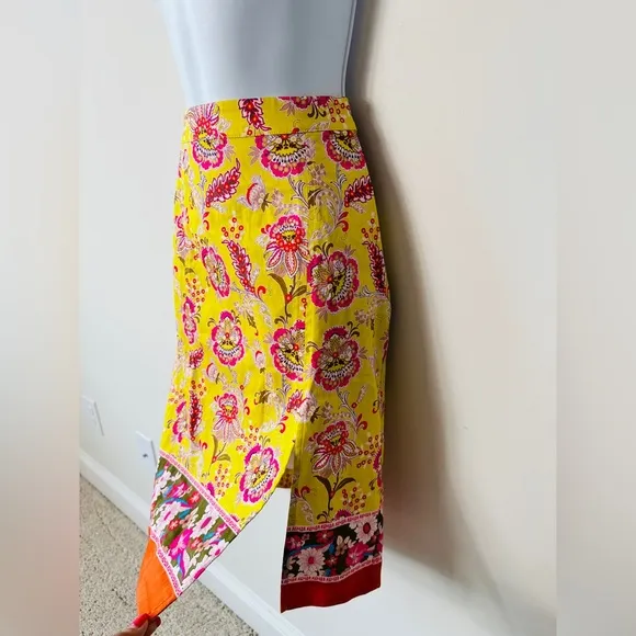 Beautiful Yellow Floral &amp; Paisley Print Front Split Pencil Skirt By Maeve Size 4