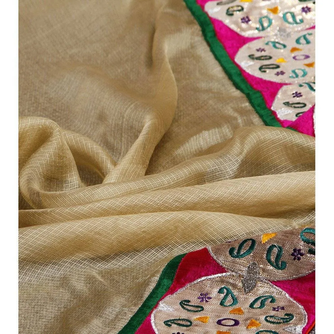 Beige & Pink Kota Silk Saree