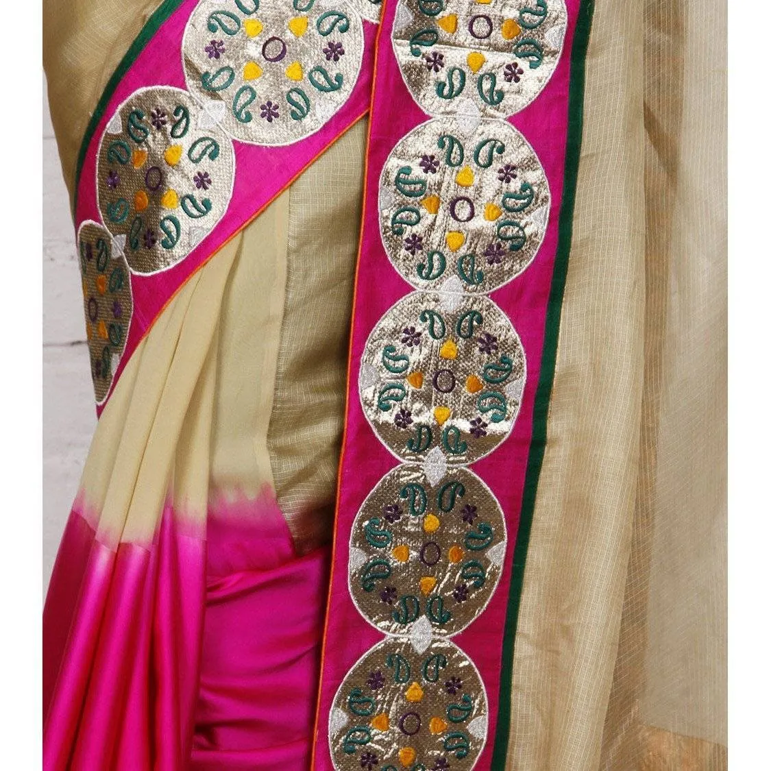 Beige & Pink Kota Silk Sarees