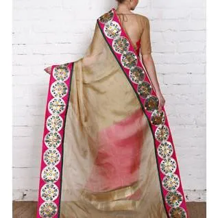 Beige & Pink Kota Silk Sarees