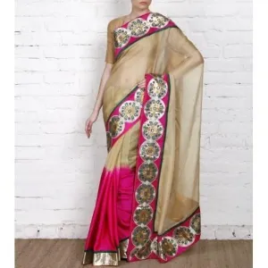 Beige & Pink Kota Silk Sarees