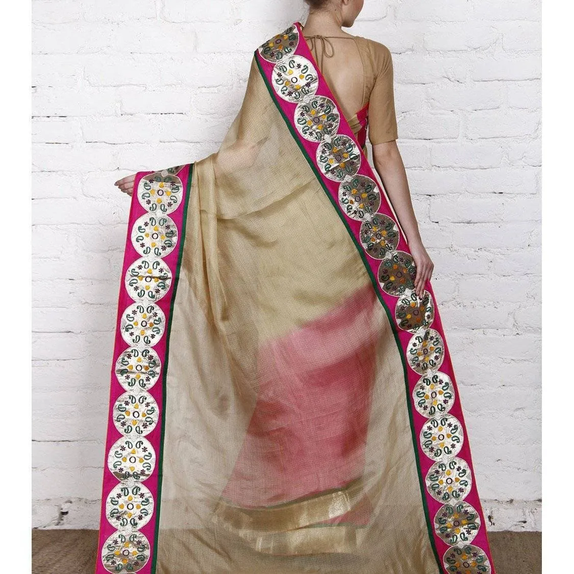 Beige & Pink Kota Silk Sarees