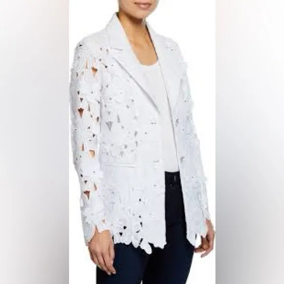 Berek Peek-A-Boo 3D Open Floral White Blazer Jacket Small NWT