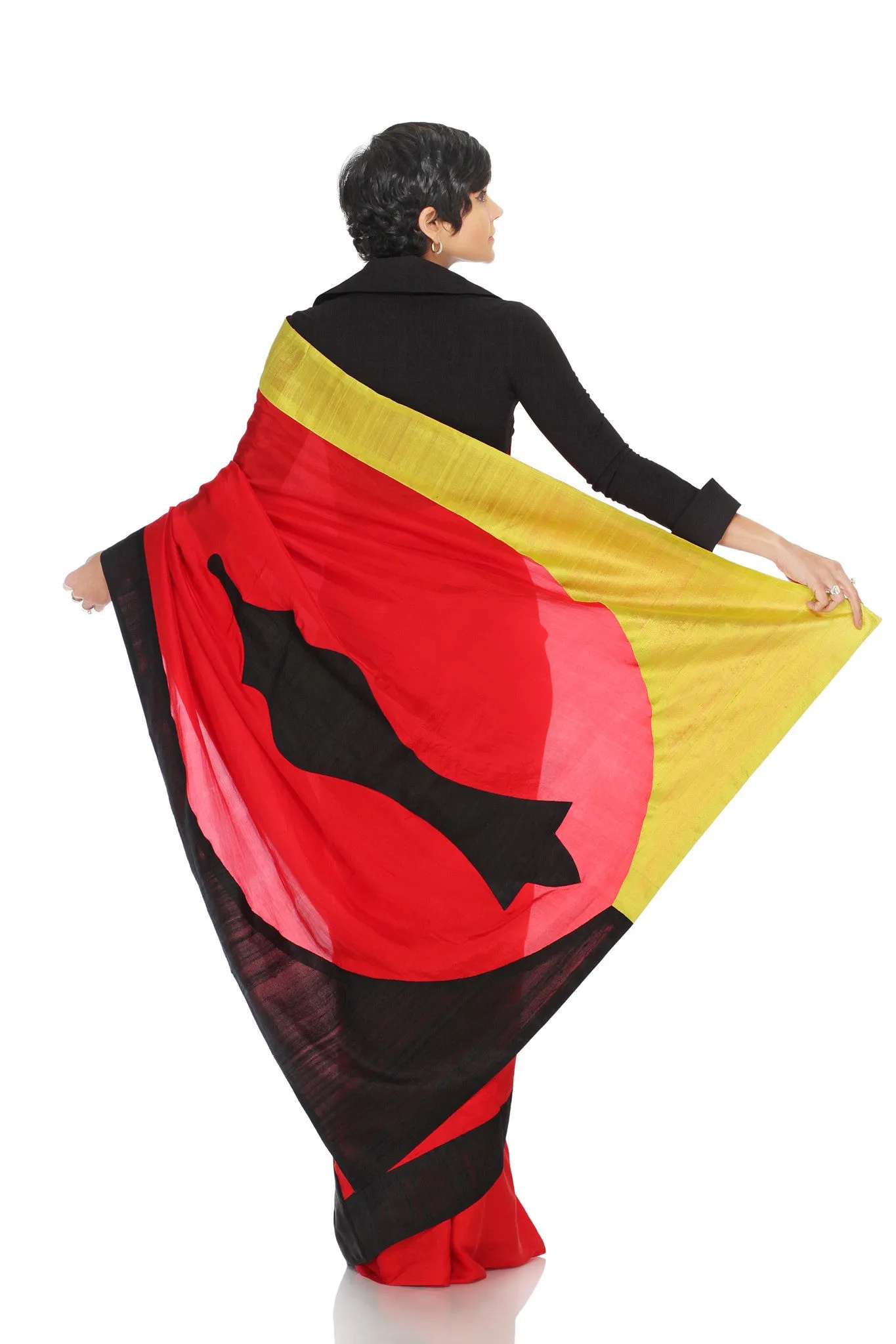 BLACK AND RED SAREE WITH PATCHWORK