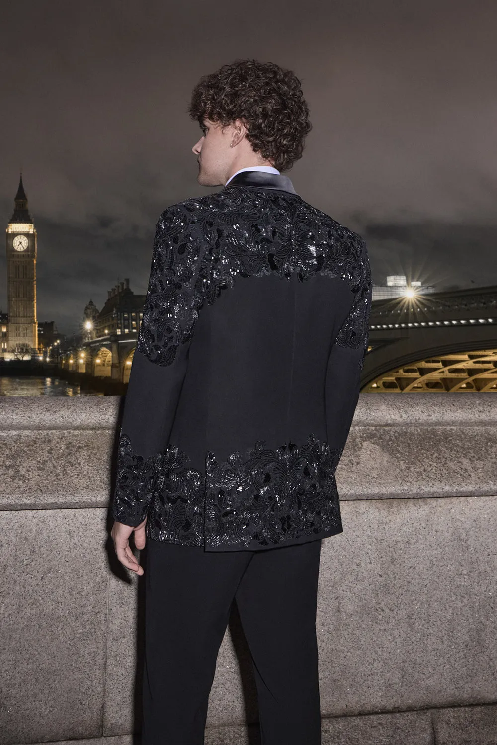 Black Embroidered Tuxedo Set