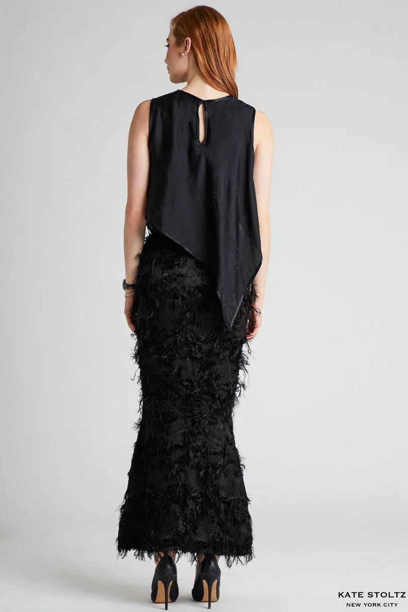 Black Feathery Pillar Skirt