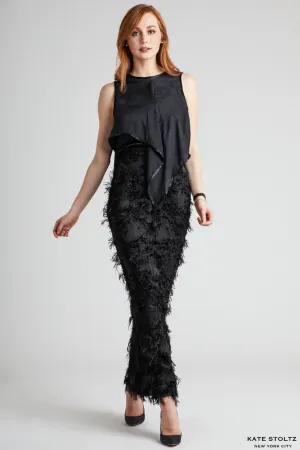 Black Feathery Pillar Skirt