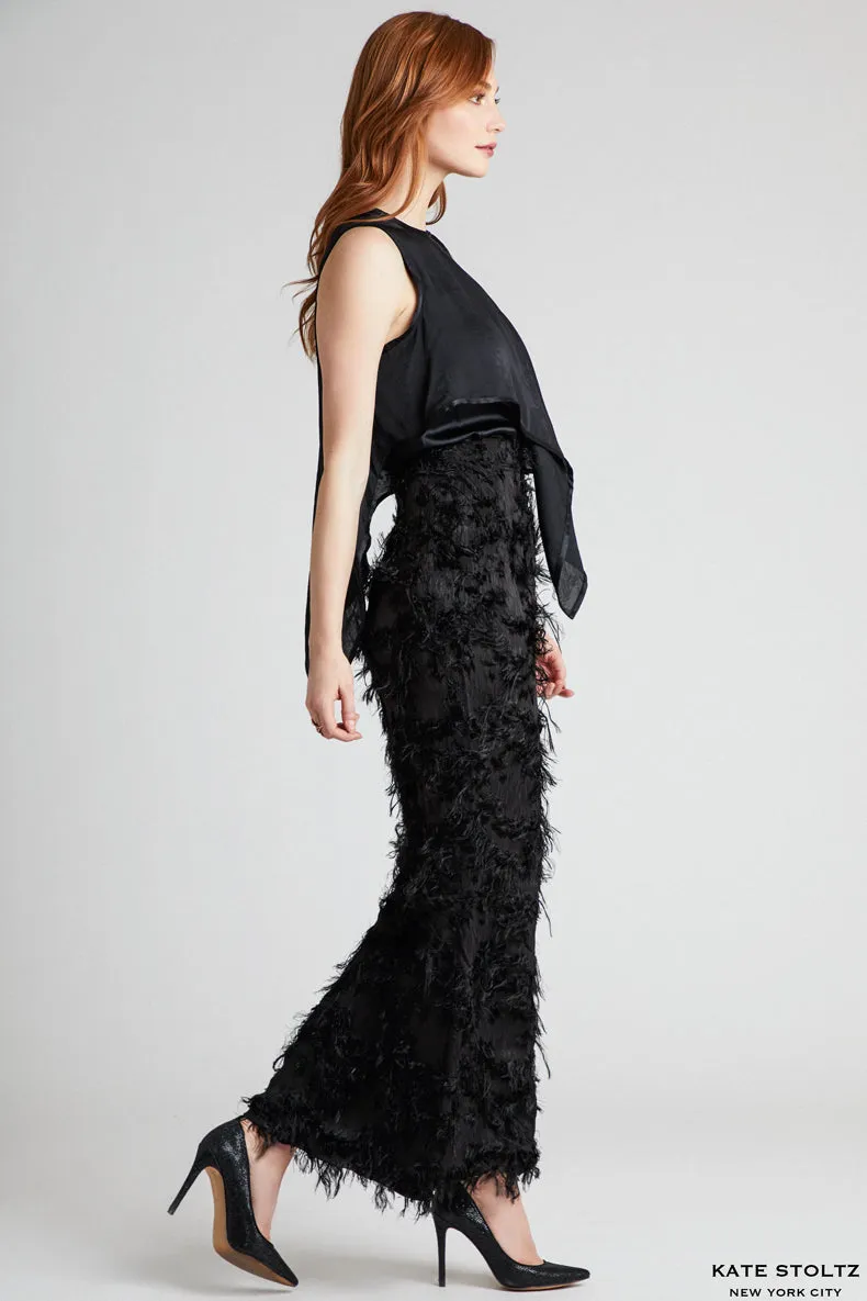 Black Feathery Pillar Skirt