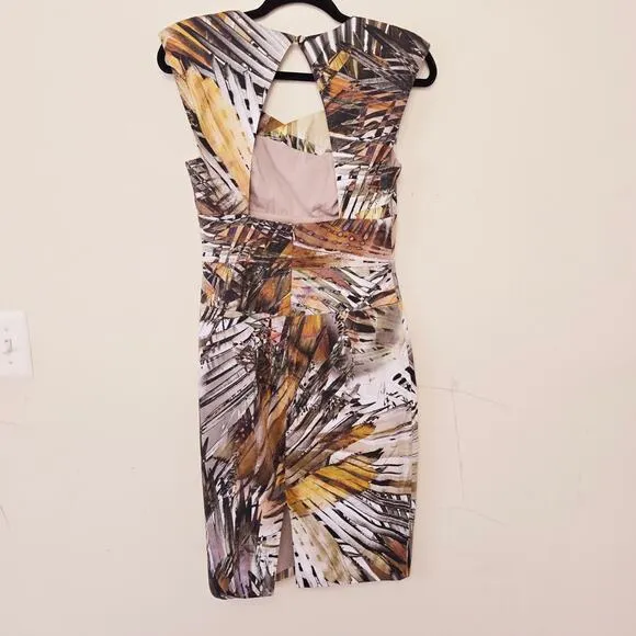 Black Halo Catherine Jackie O Palm Safari Midi Sheath Dress Brown Women's Size 6