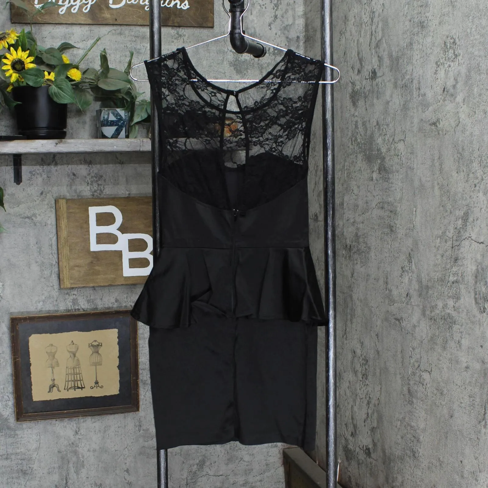 Black Poppy Womens Sheath Ruffle Trim Lace Dress 1667069008392c Black M