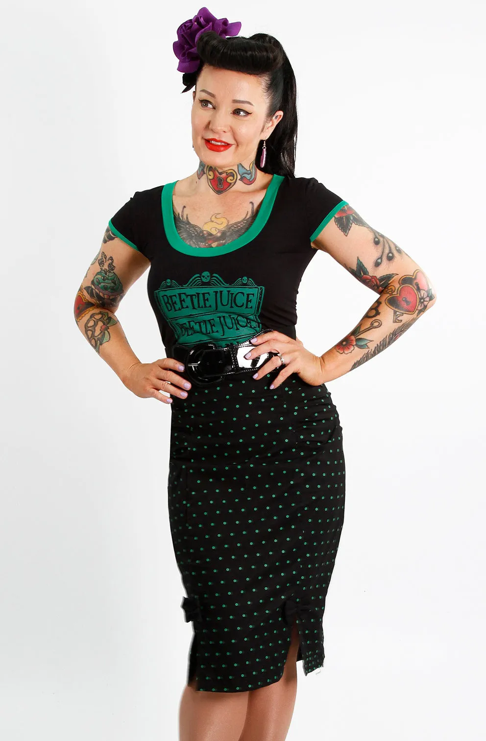 Black Rouge Polkadot Pencil Skirt