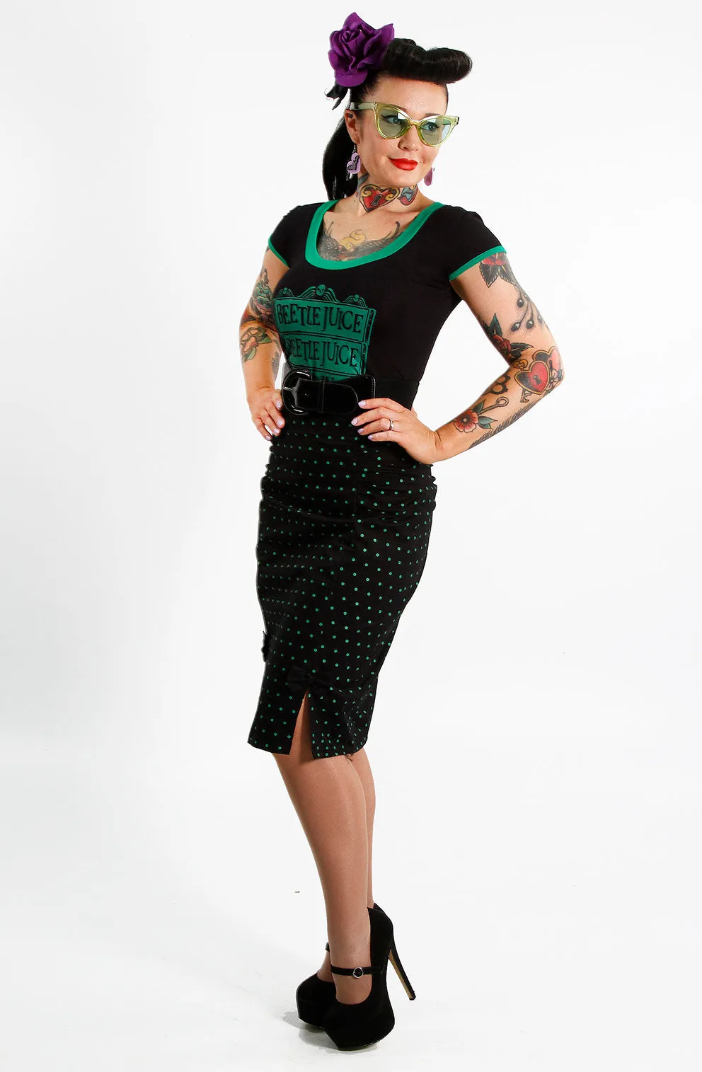 Black Rouge Polkadot Pencil Skirt