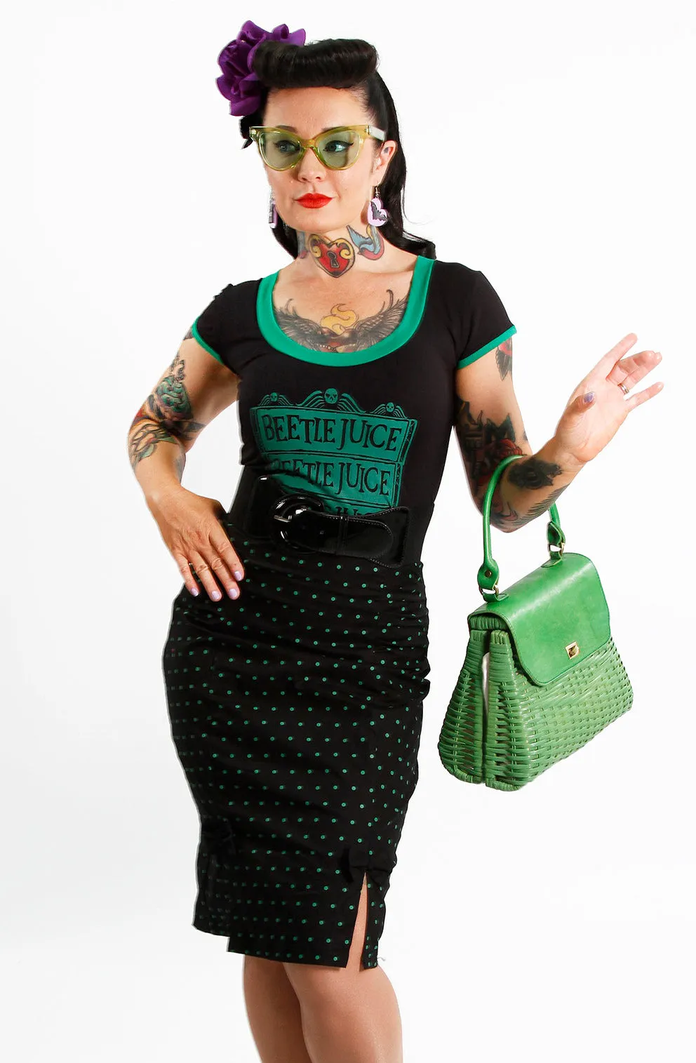 Black Rouge Polkadot Pencil Skirt