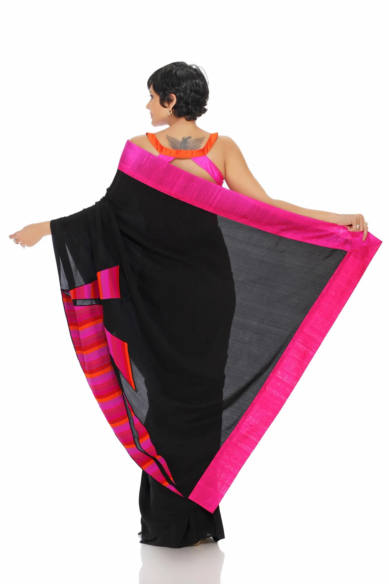 BLACK SAREE WITH PATCHWORK