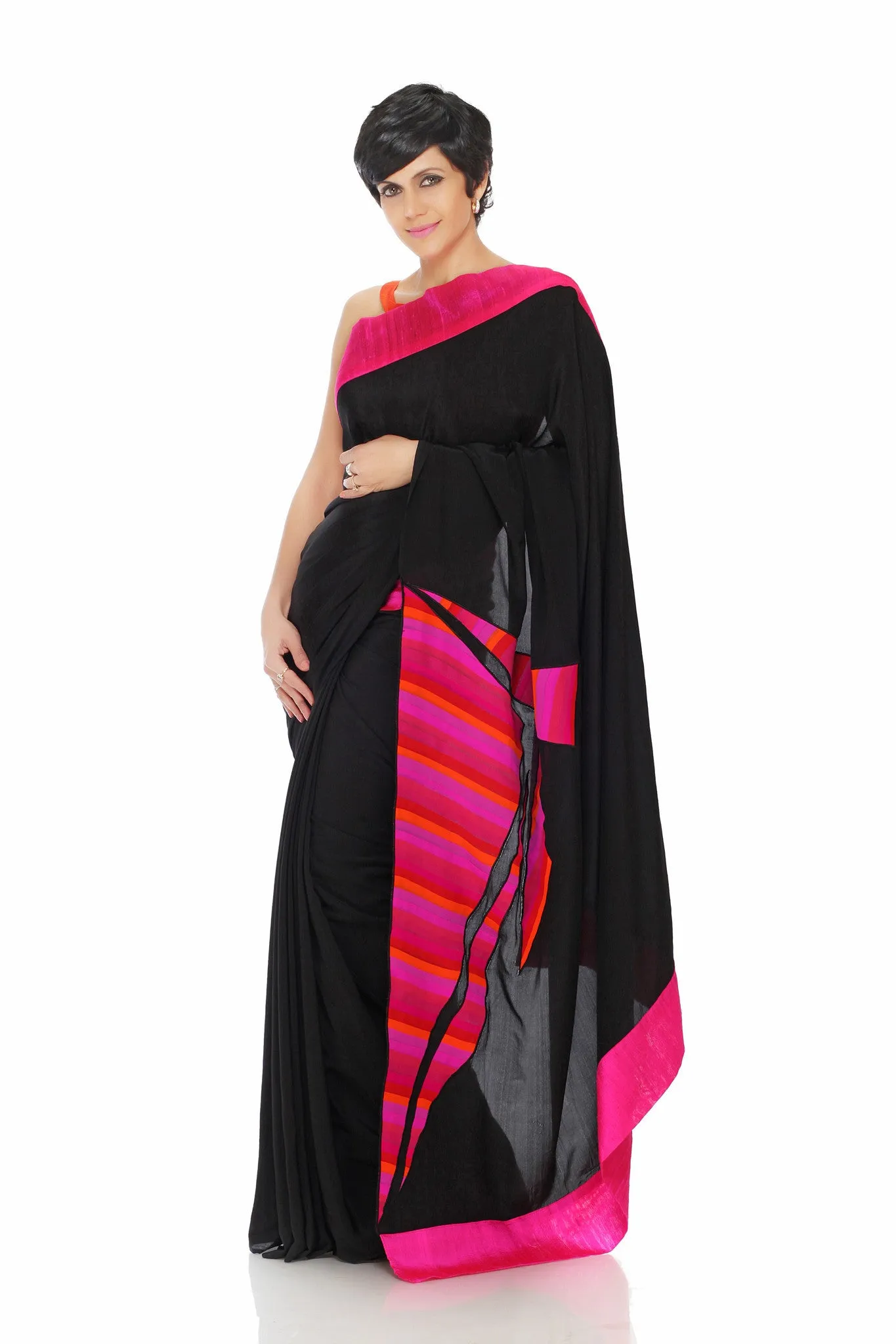 BLACK SAREE WITH PATCHWORK