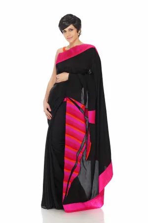 BLACK SAREE WITH PATCHWORK