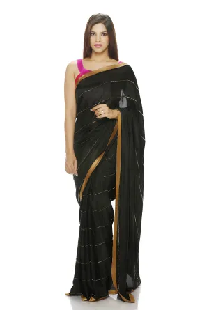 BLACK SILK SAREE WITH ANTIQUE BEADS WORK
