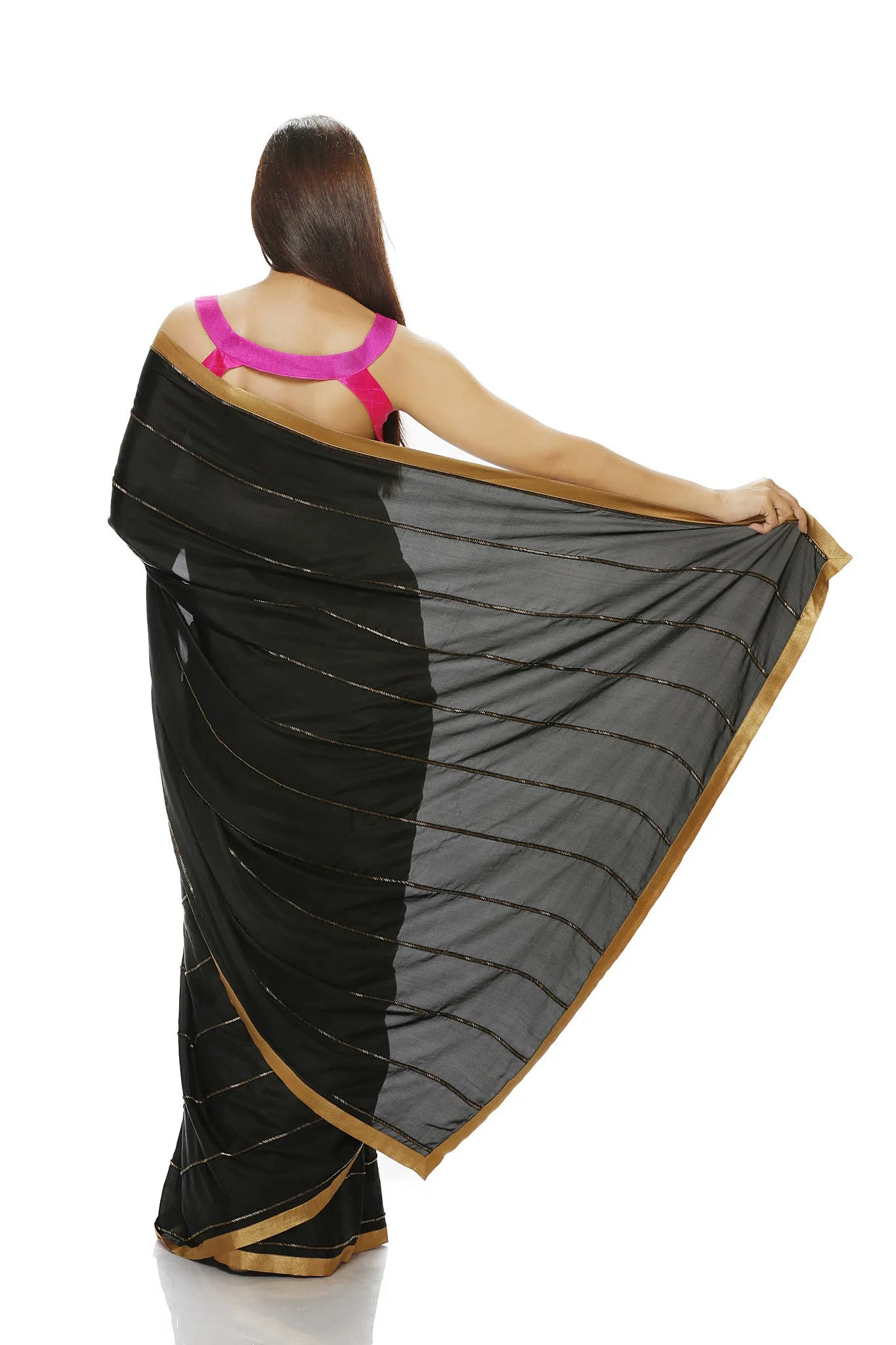 BLACK SILK SAREE WITH ANTIQUE BEADS WORK