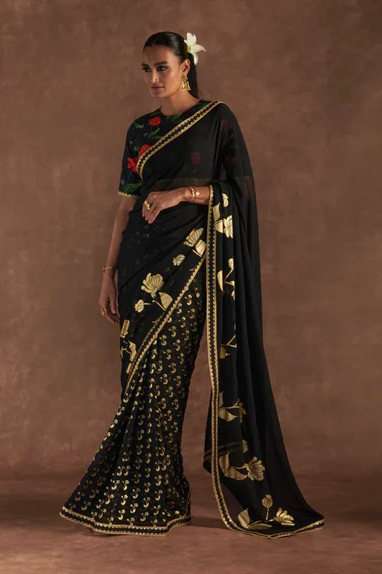 Black Springbud Saree