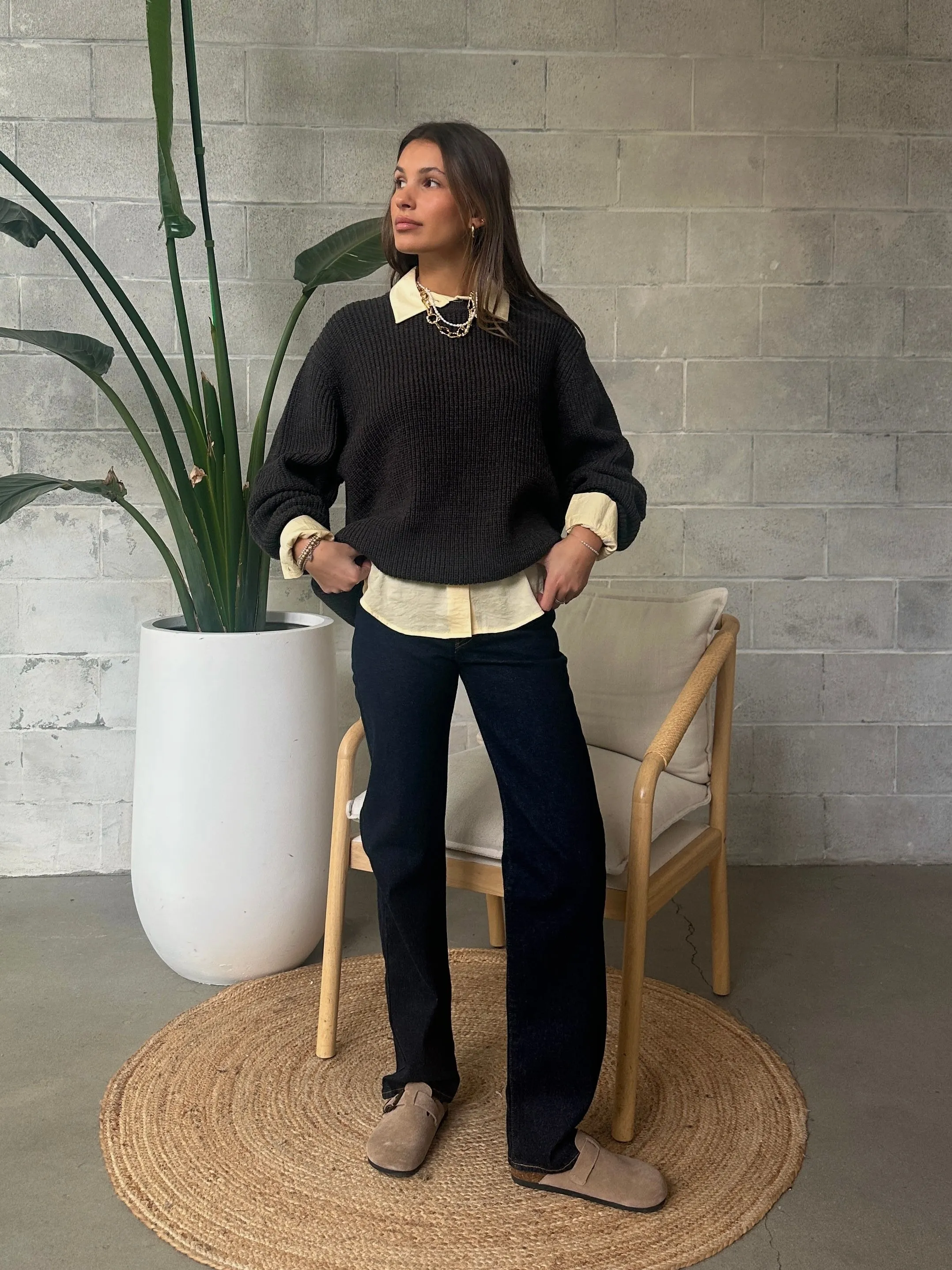 BLACK TAPE Textured Button Front Blouse