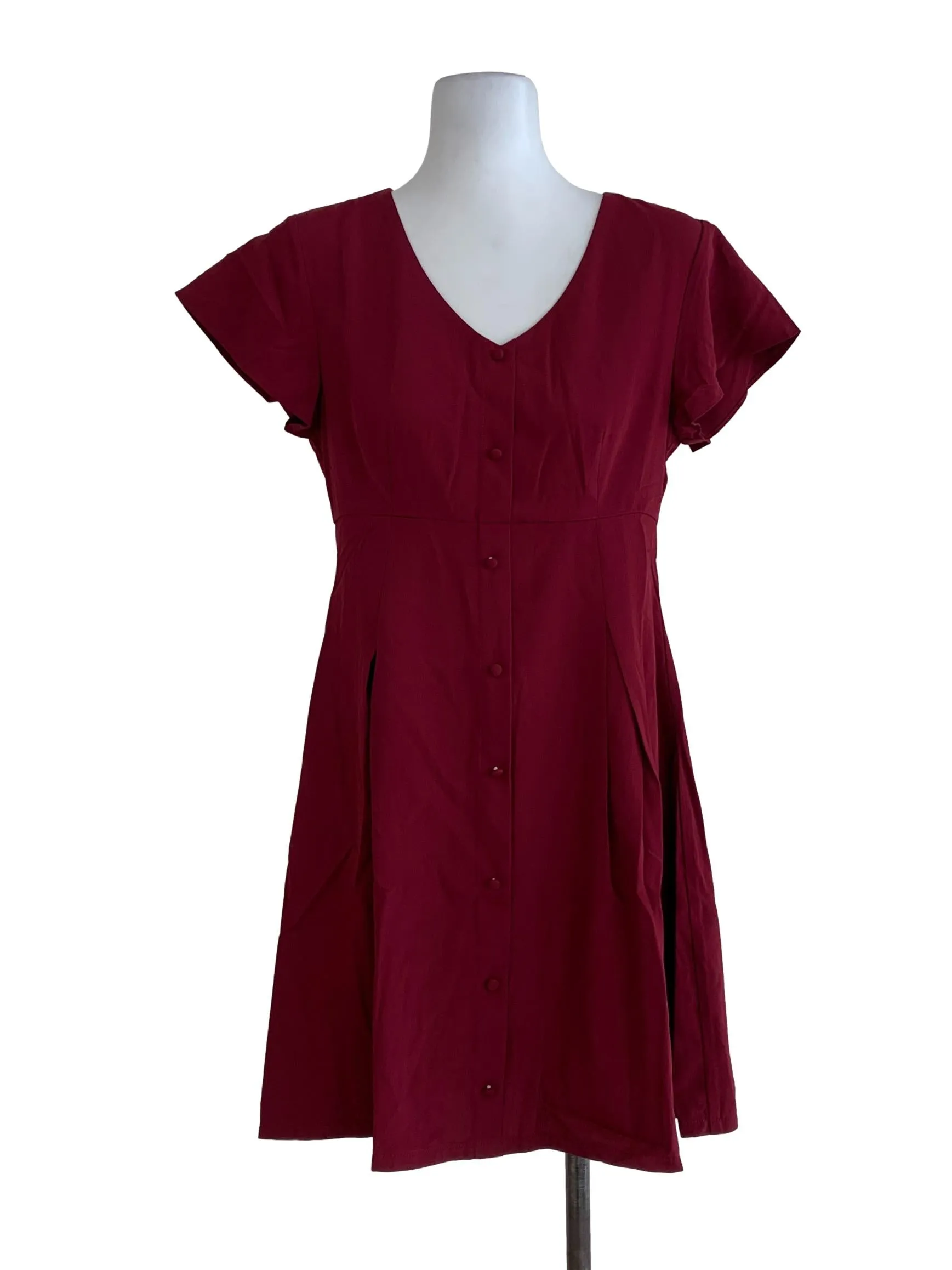 Blood Red Plain A-Line Dress
