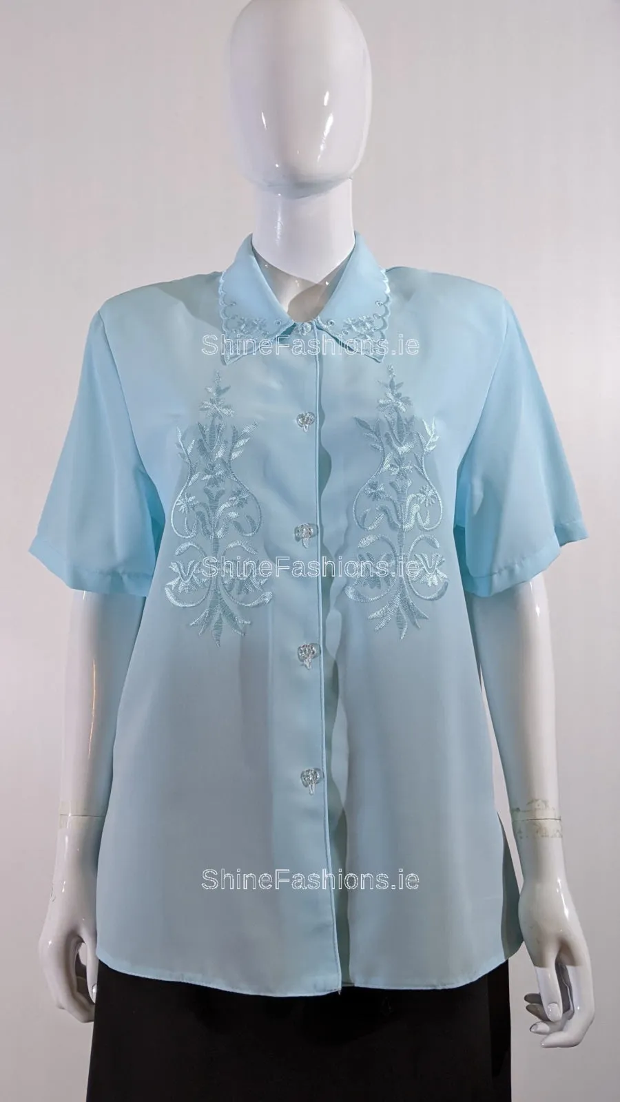 Blue Collar Button Up Short Sleeve Blouse Top